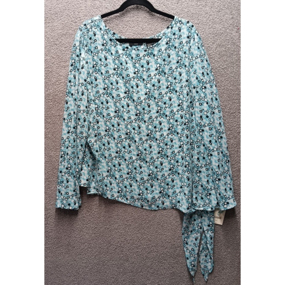 Apostrophe Woman Blouse 24W Turquoise Bubble Print Tie‎ Sleeve Top NWT